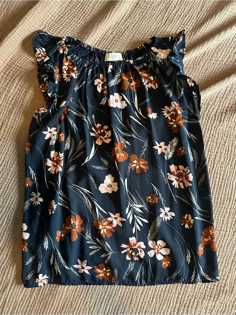 LOFT Navy Floral Ruffle Sleeve Camisole